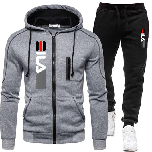 New Solid Men's Zipper Jacket Hooded Pullover + Sweatpants Sports Casual