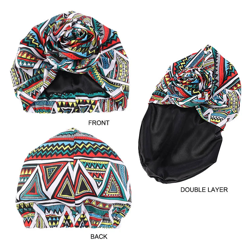 Women African Floral Print Ankara Bonnet Hat Ladies Big Flower