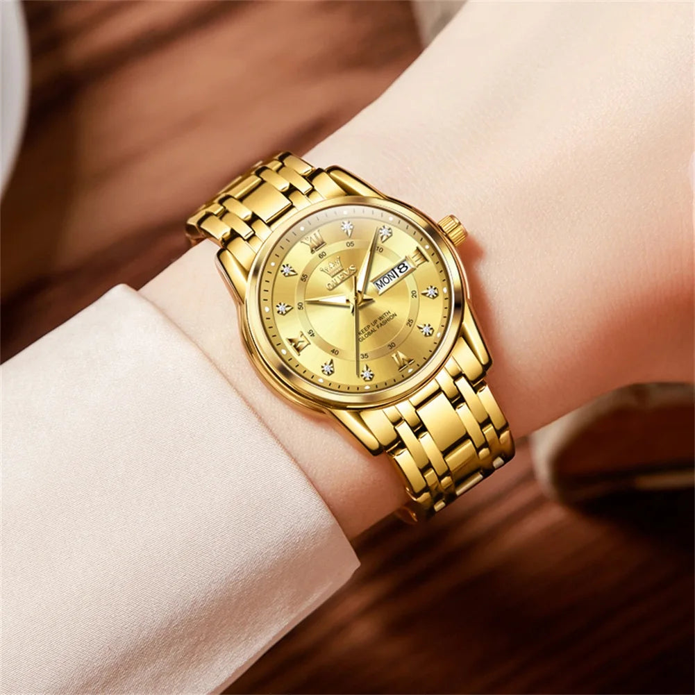 Original OLEVS Brand Luxury Watch for Women Gold Stainless Steel Diamond