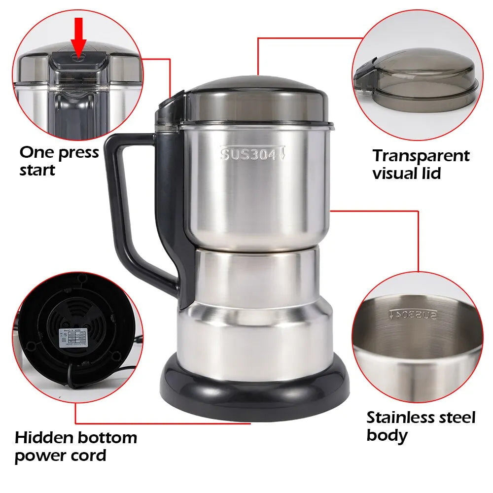 High Power Electric Coffee Grinder Kitchen Cereal, Nuts, Beans, Spices.