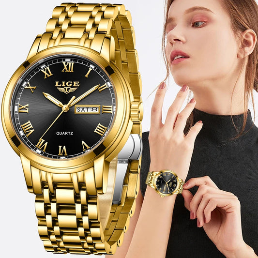 LIGE 2023 New Gold Watch for Women Watches