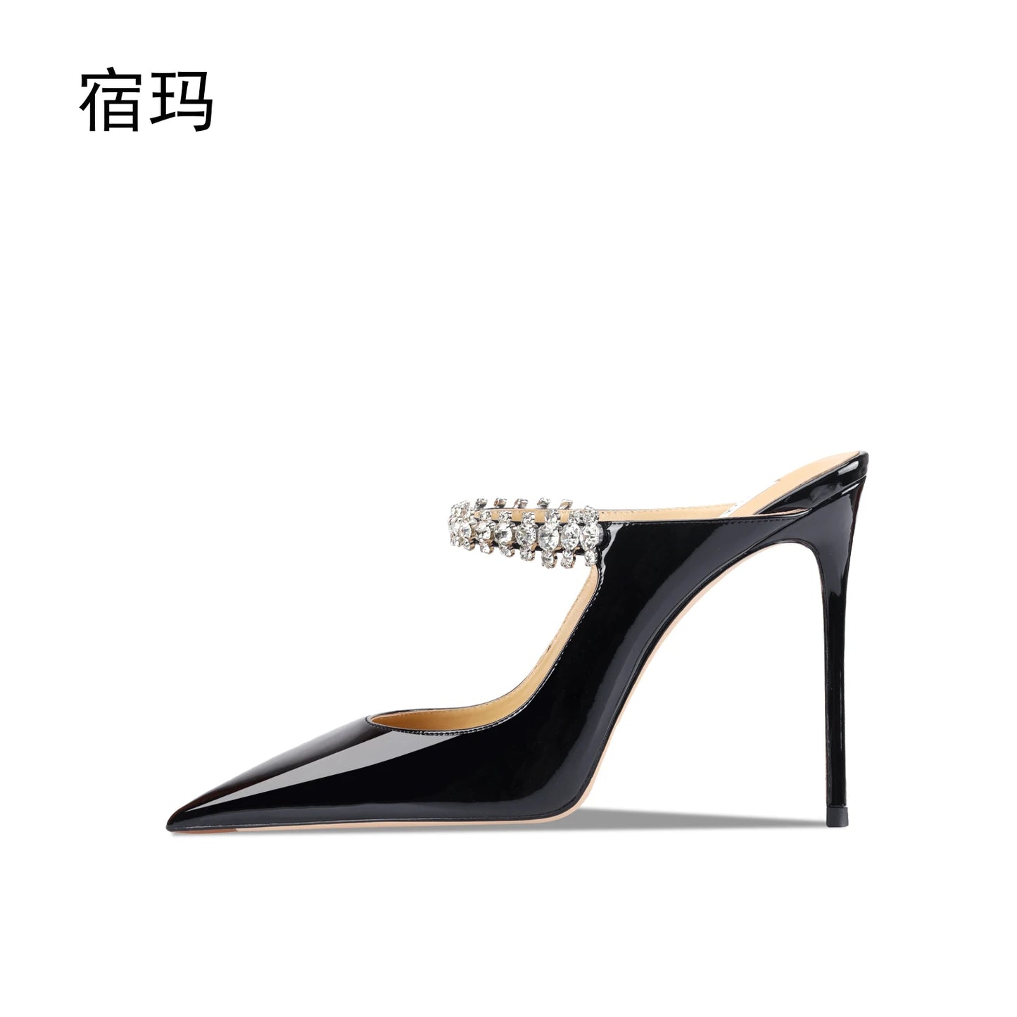 Summer Women Sandals High Heel Slippers Crystal Decoration Pointed Toe