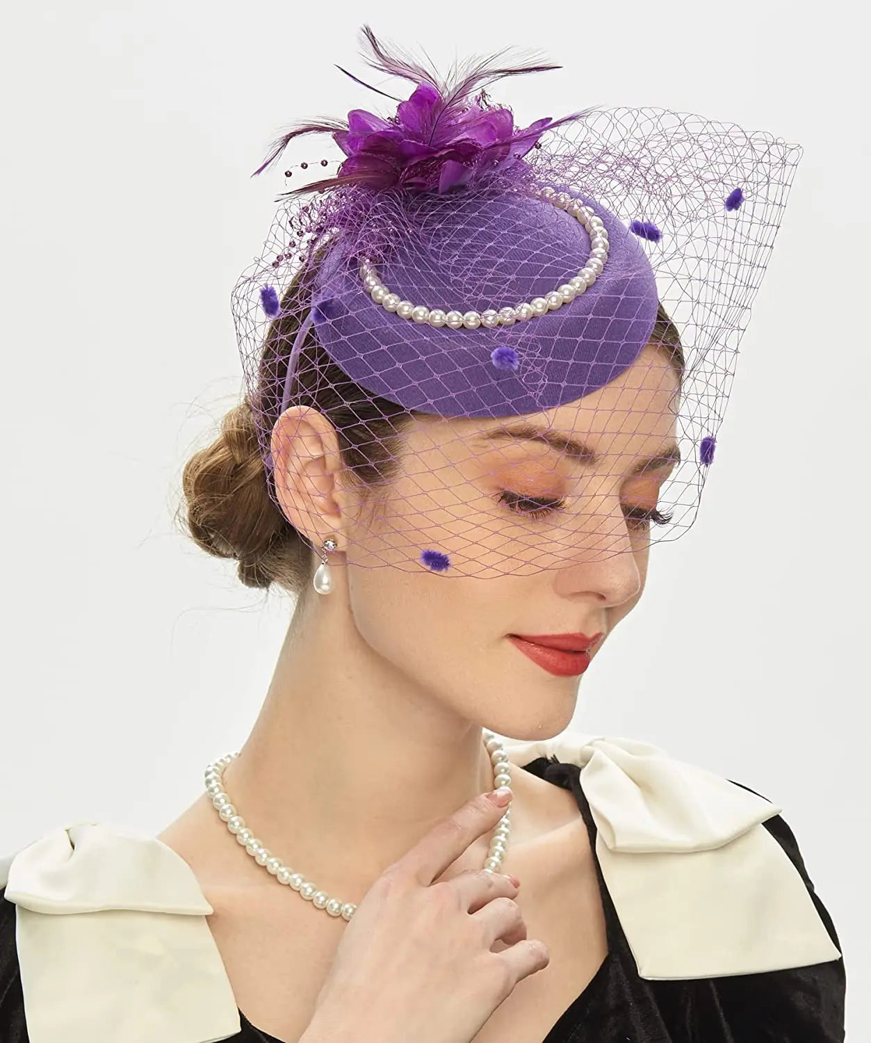 New Elegant Pillbox Hats 20s 50s Vintage Pearl Fascinators Hat for Women