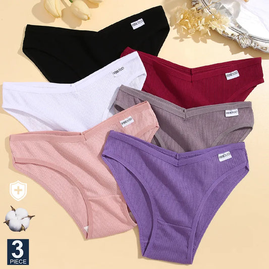 FINETOO 3PCS/Set Cotton Panties Female Underpants Sexy Panties Women