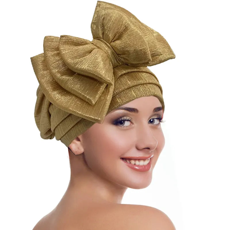 Elegant Woman's Turban Cap with Multi-layer Bowknot