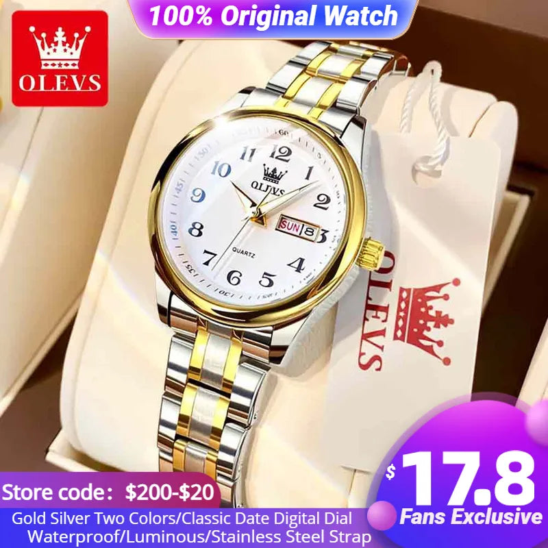 OLEVS Quartz Women Watch Gold Silver Luxury Waterproof Stainless steel