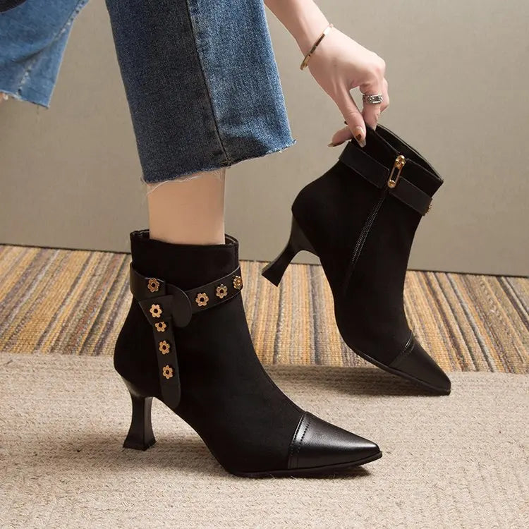 New Autumn Winter Ankle Boots Round Heeled Fashion