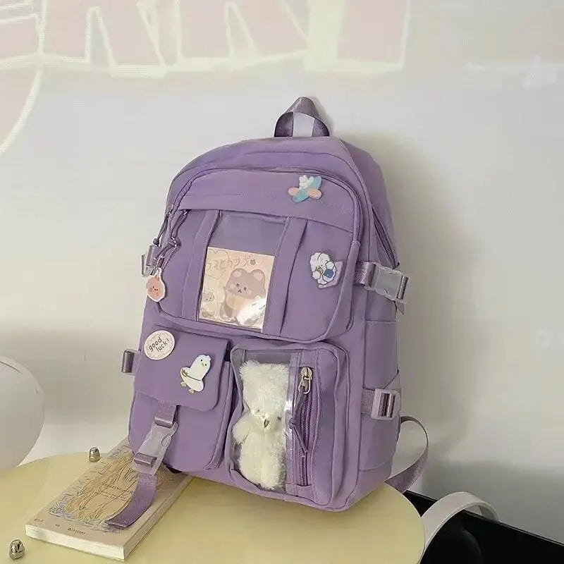 Popular Pink Purple Color Girls High School Student Backpack