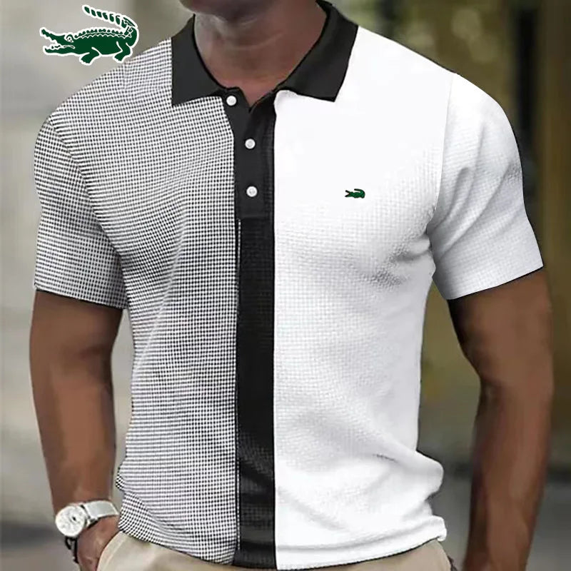 Men's Polo Shirt Fashion Stripe Stitching Casual Lapel Button Summer