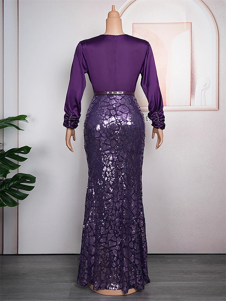 Elegant Party Dresses for Women Luxury Sequin Beads Prom Dress Turkey V-neck Bodycon