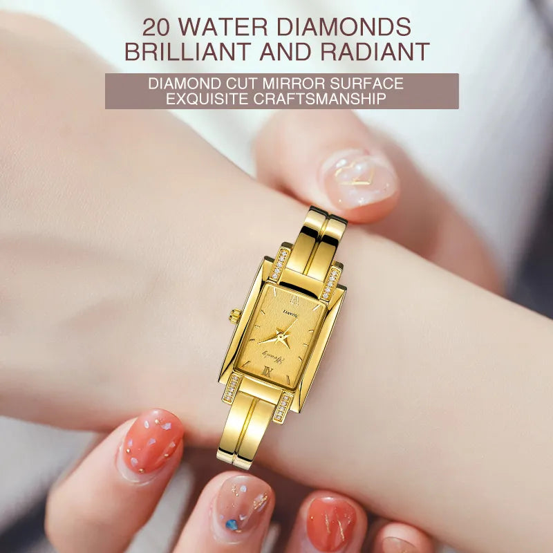 Gold Watch Women Brand Luxury Fashion Square Diamond