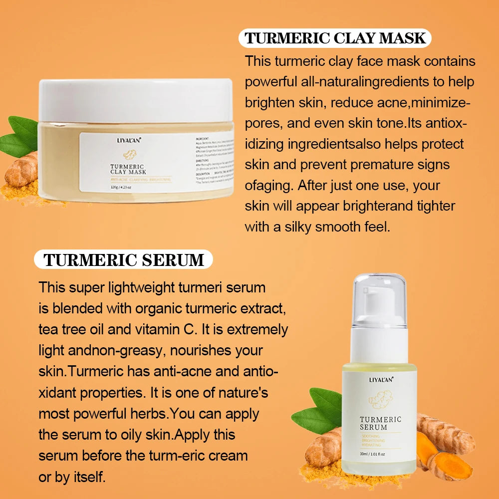 Turmeric Face Skin Care Set Lighten Dark Spots Brightening Anti Acne Aging Serum