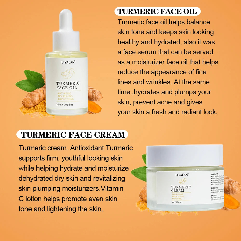 Turmeric Face Skin Care Set Lighten Dark Spots Brightening Anti Acne Aging Serum