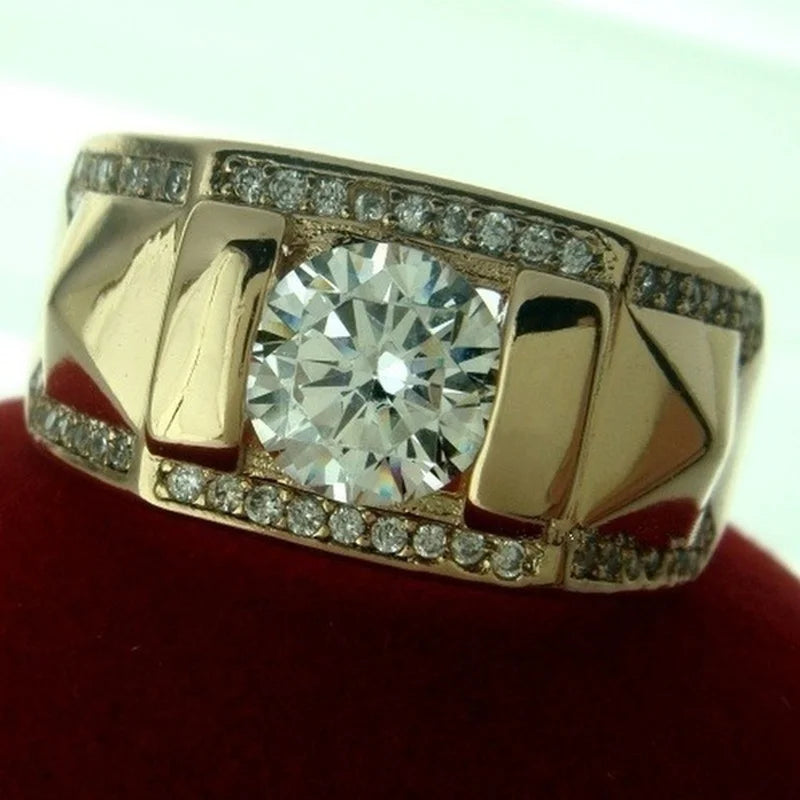 1pcs Luxury Women Ring Metal Carving Gold Color Inlaid Zircon Stones Couple Ring Engagement