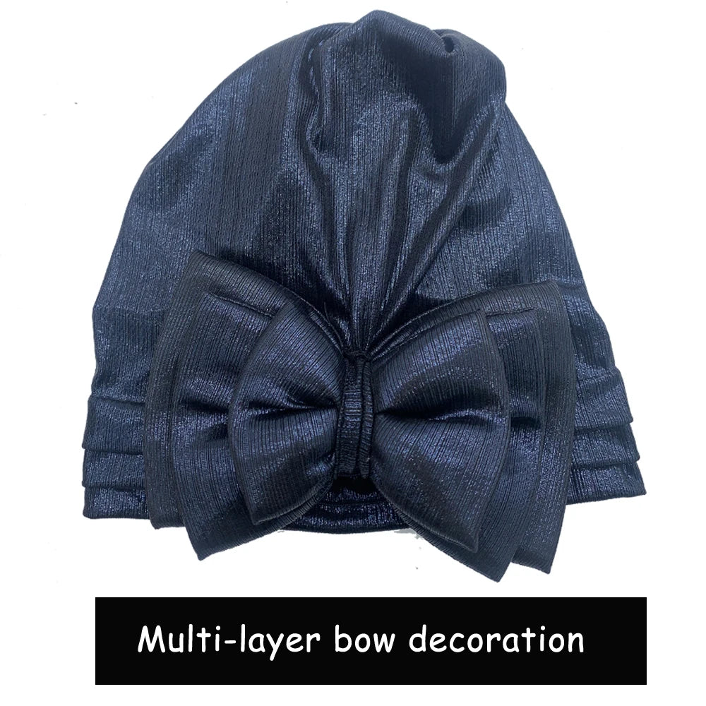 Elegant Woman's Turban Cap with Multi-layer Bowknot