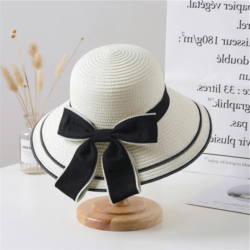 Panama Women's Beach Straw Hat With Large Brim, Sun Shading, And Fashionable Outdoor Bow Summer Cap H65