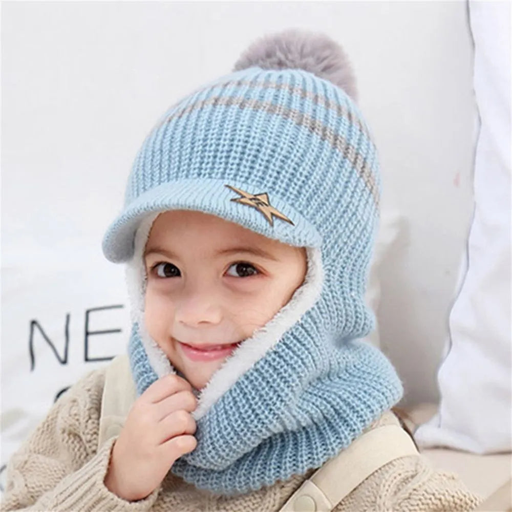 Winter Cap for Outdoor, Girls and Boys Face Cover Hairball Bib Mask