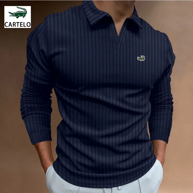 New autumn fashion men's Polo shirt solid color long sleeve