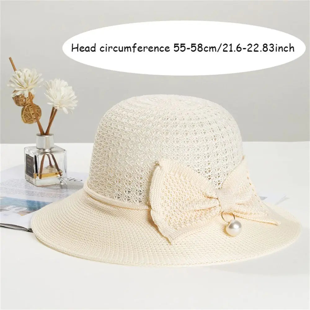 Summer Shade Breathable Sun Hat Women Beach Sunscreen Cap Foldable Bow Brim Cap Straw Hat