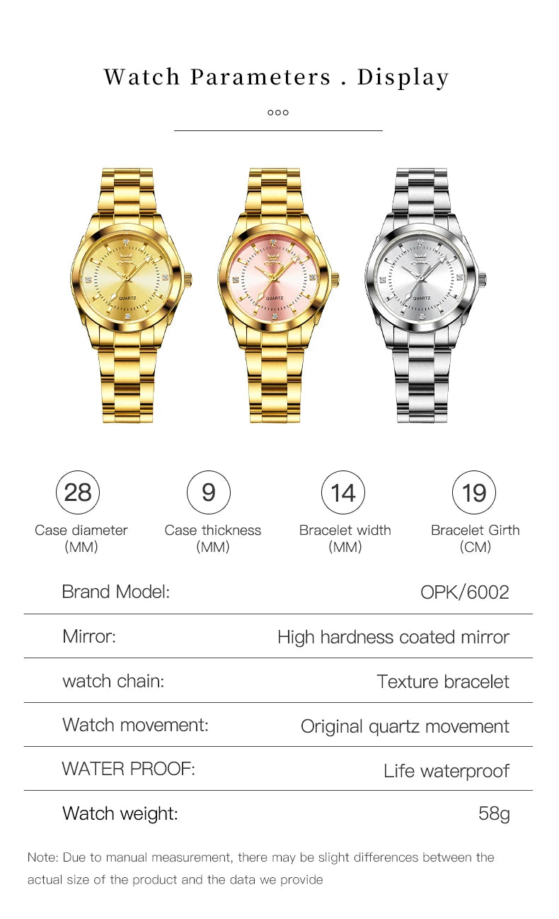 OPK Luxury Quartz Watch for Women Elegant Stainless-Steel