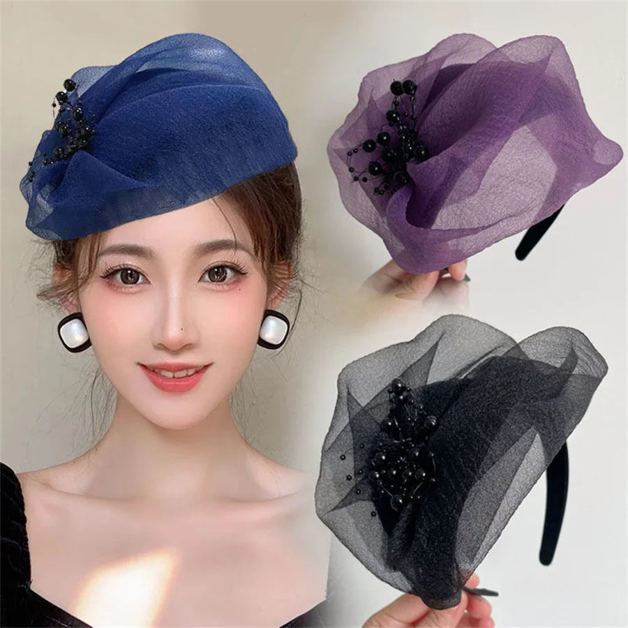 New Black Veil Top Hat Retro hairband Women Wedding Hair Accessories Dinner Party