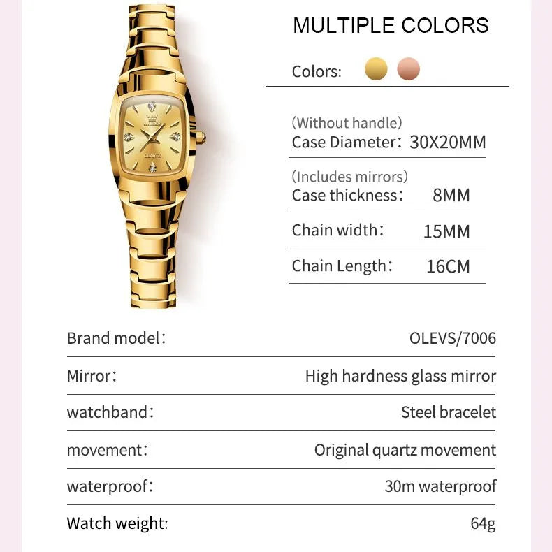 OLEVS Tungsten Steel Strap Women's Watch Elegant waterproof.