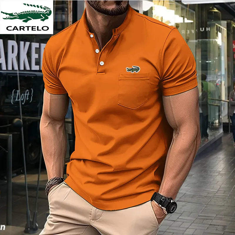 High quality men's embroidered polo shirt 2023 summer lapel short sleeve T-shirt top