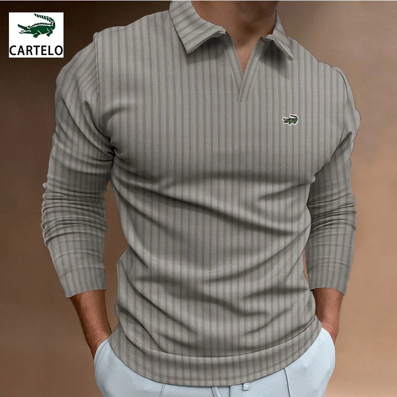 New autumn fashion men's Polo shirt solid color long sleeve