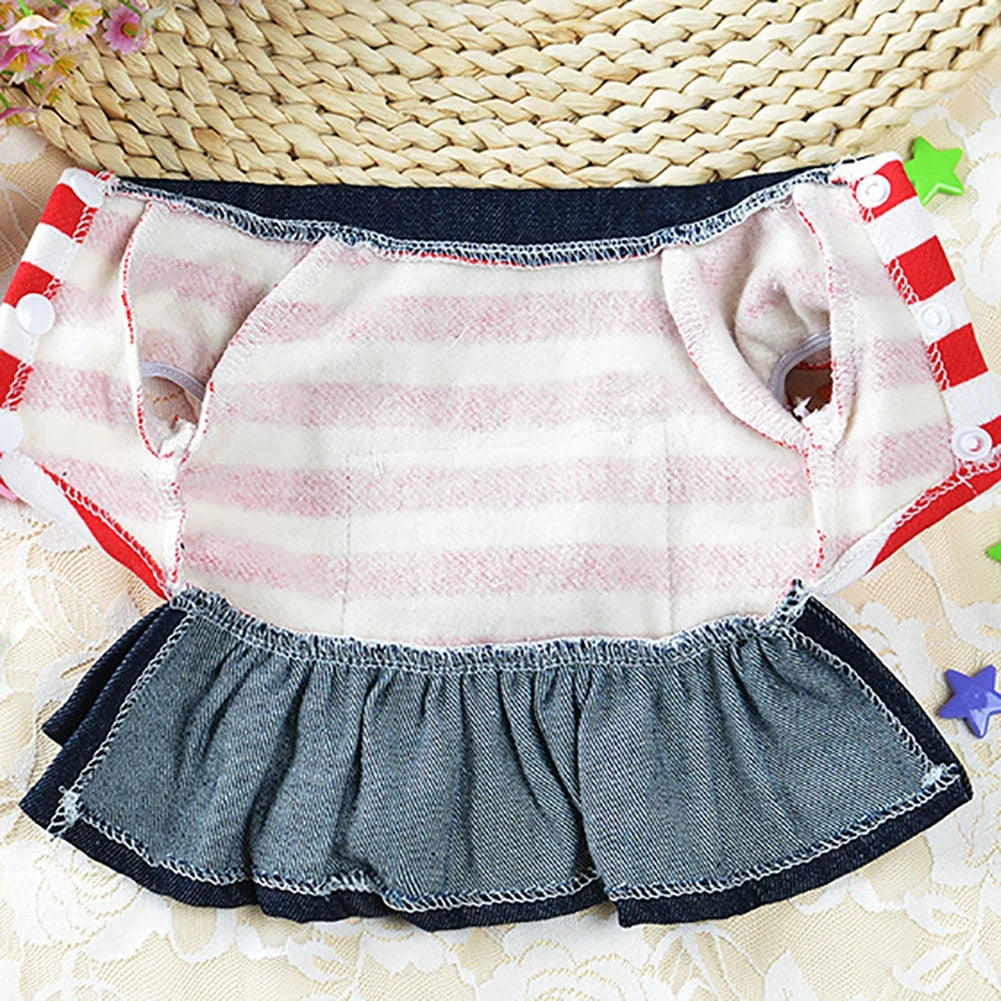 Spring Summer Pet Dog Clothes Striped Bear Cute Cat Dog Strap Denim Skirt