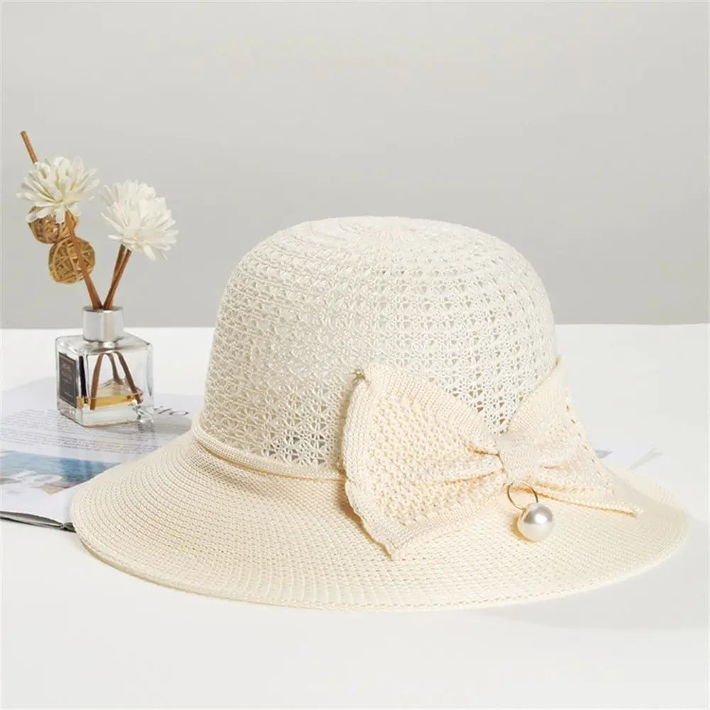 Summer Shade Breathable Sun Hat Women Beach Sunscreen Cap Foldable Bow Brim Cap Straw Hat