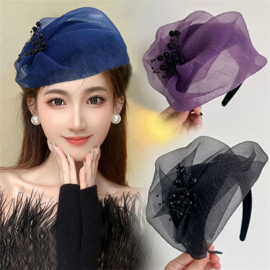 New Black Veil Top Hat Retro hairband Women Wedding Hair Accessories Dinner Party