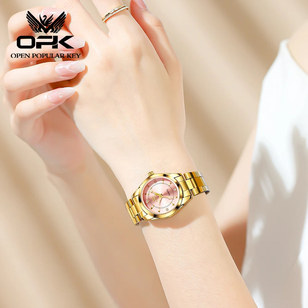 OPK Luxury Quartz Watch for Women Elegant Stainless-Steel