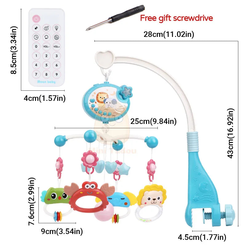 Baby Crib Mobile Rattle Toy For 0-12 Months Infant Rotating Musical Projector