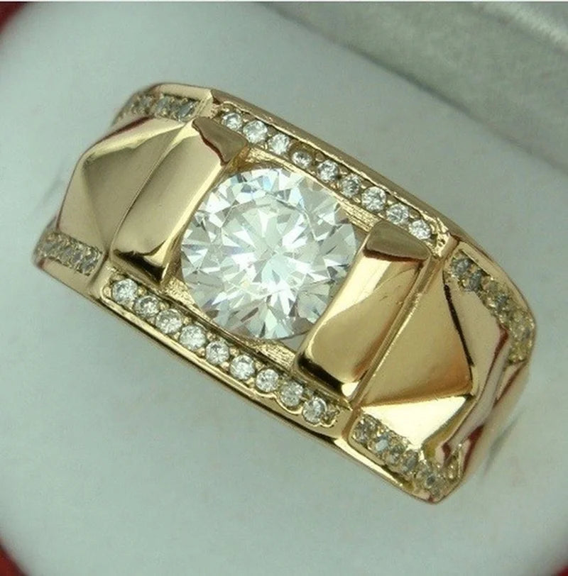 1pcs Luxury Women Ring Metal Carving Gold Color Inlaid Zircon Stones Couple Ring Engagement