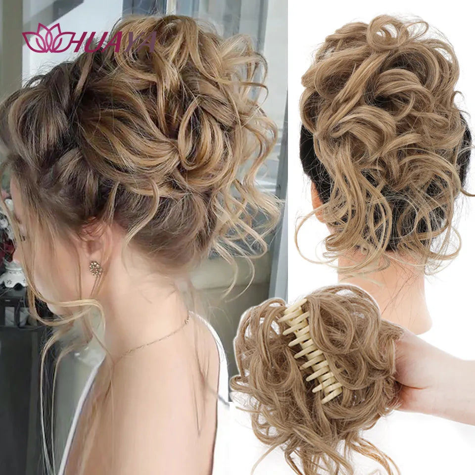 HUAYA Synthetic Messy Curly Claw Hair Bun Chignon