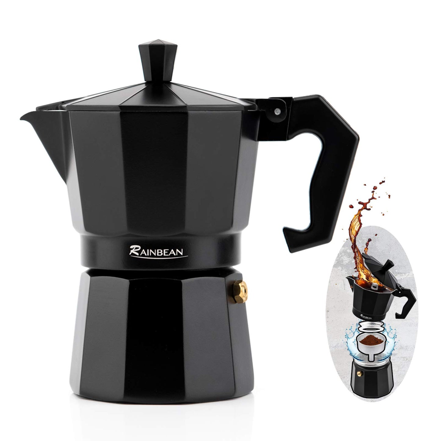 Stovetop Espresso Maker Espresso Cup Moka Pot Classic Cafe Maker, color black, aluminum.