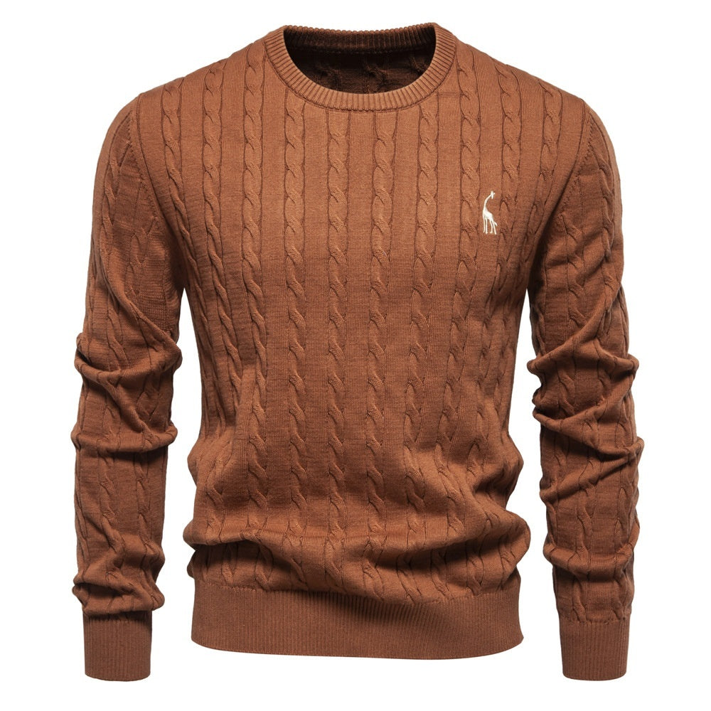 Autumn And Winter Sweater Pullover Deer Embroidery Solid Color Sweater For Men