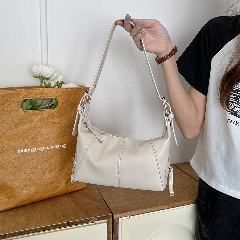 Retro Leather Zip One Shoulder Portable Underarm Bag