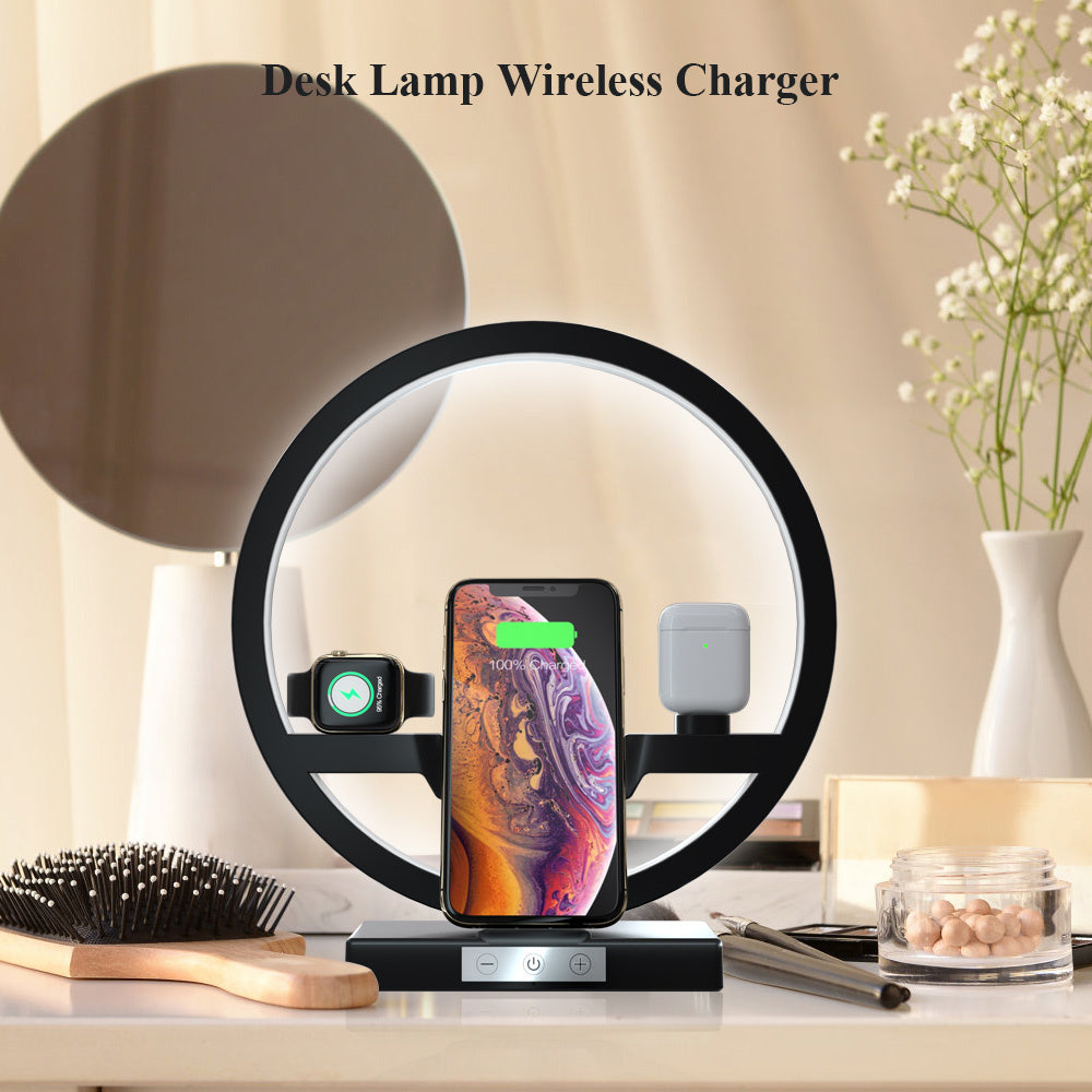 Wireless Charger Stand Table Lamp Touch Switch 10W for Apple Watch, Cell Phones and Headphones