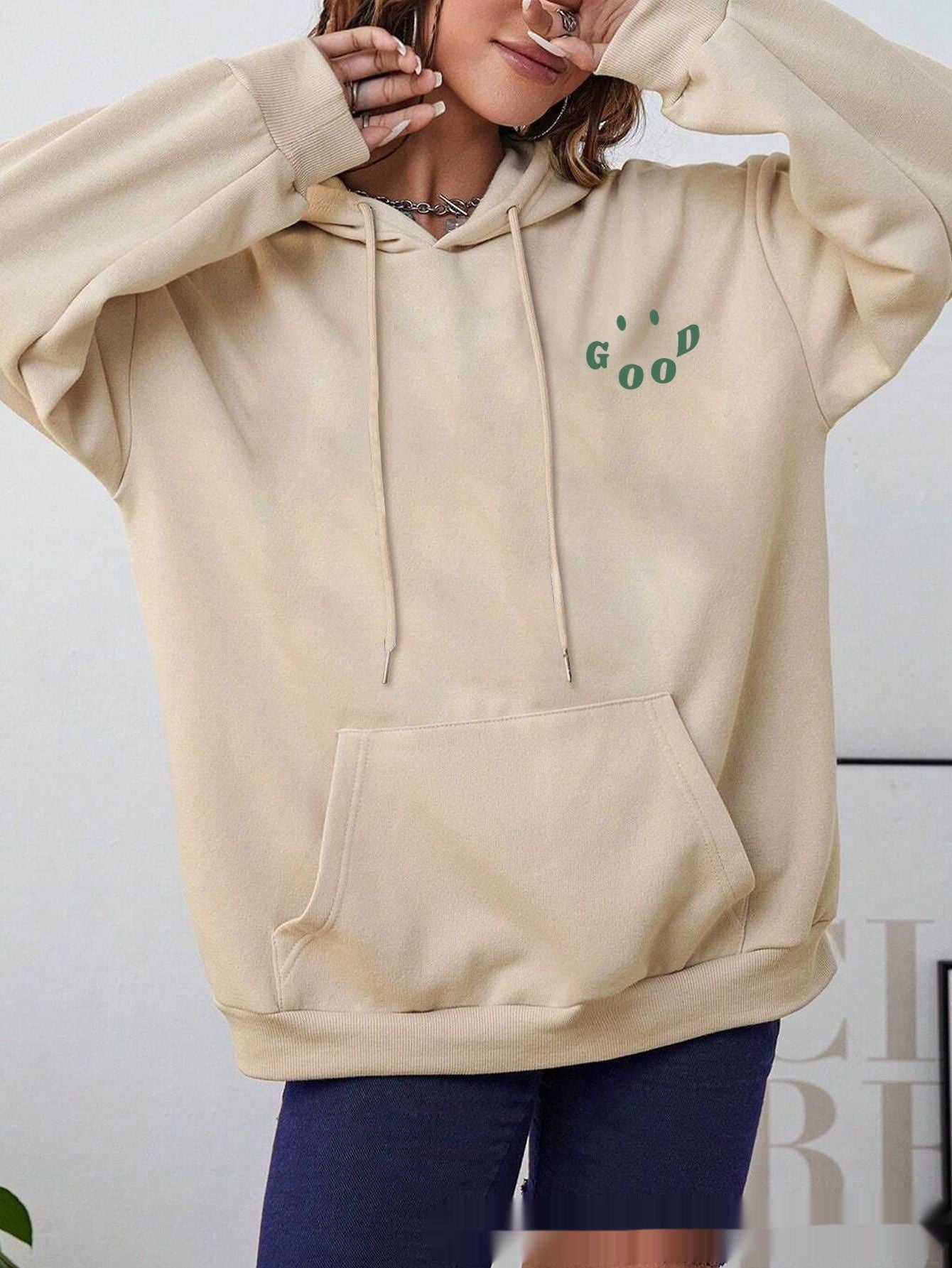 Double-Sided Printed American Hooded Plain Letter Sweater for women