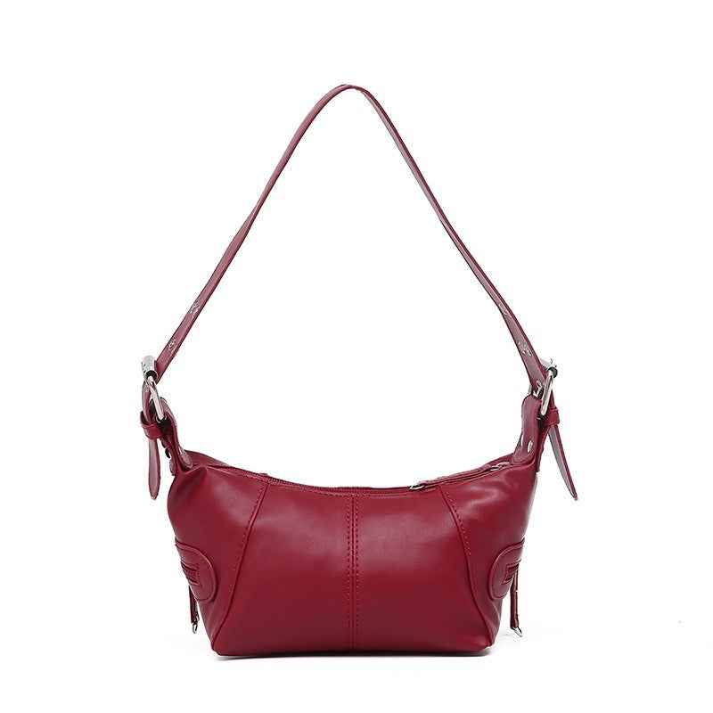 Retro Leather Zip One Shoulder Portable Underarm Bag