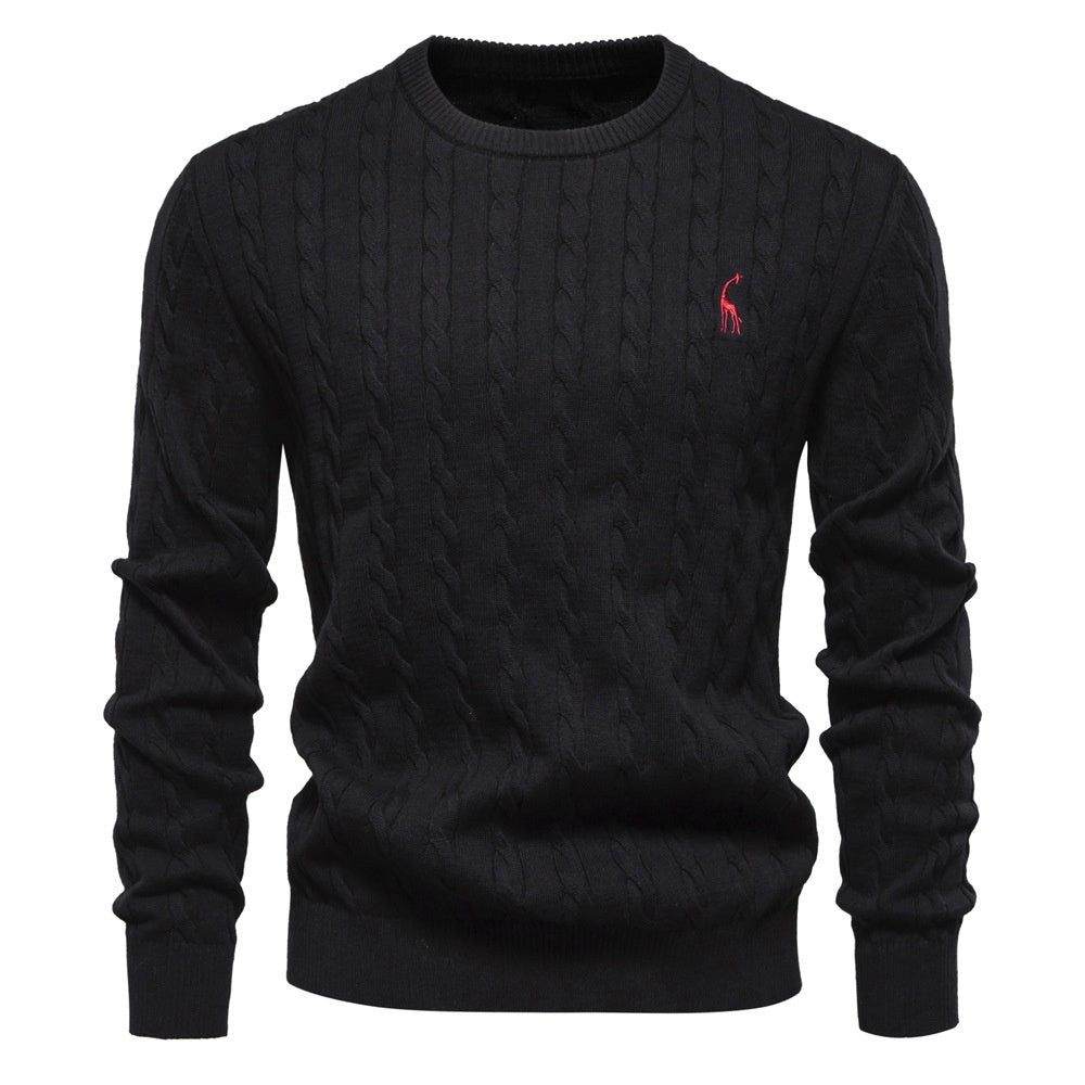 Autumn And Winter Sweater Pullover Deer Embroidery Solid Color Sweater For Men