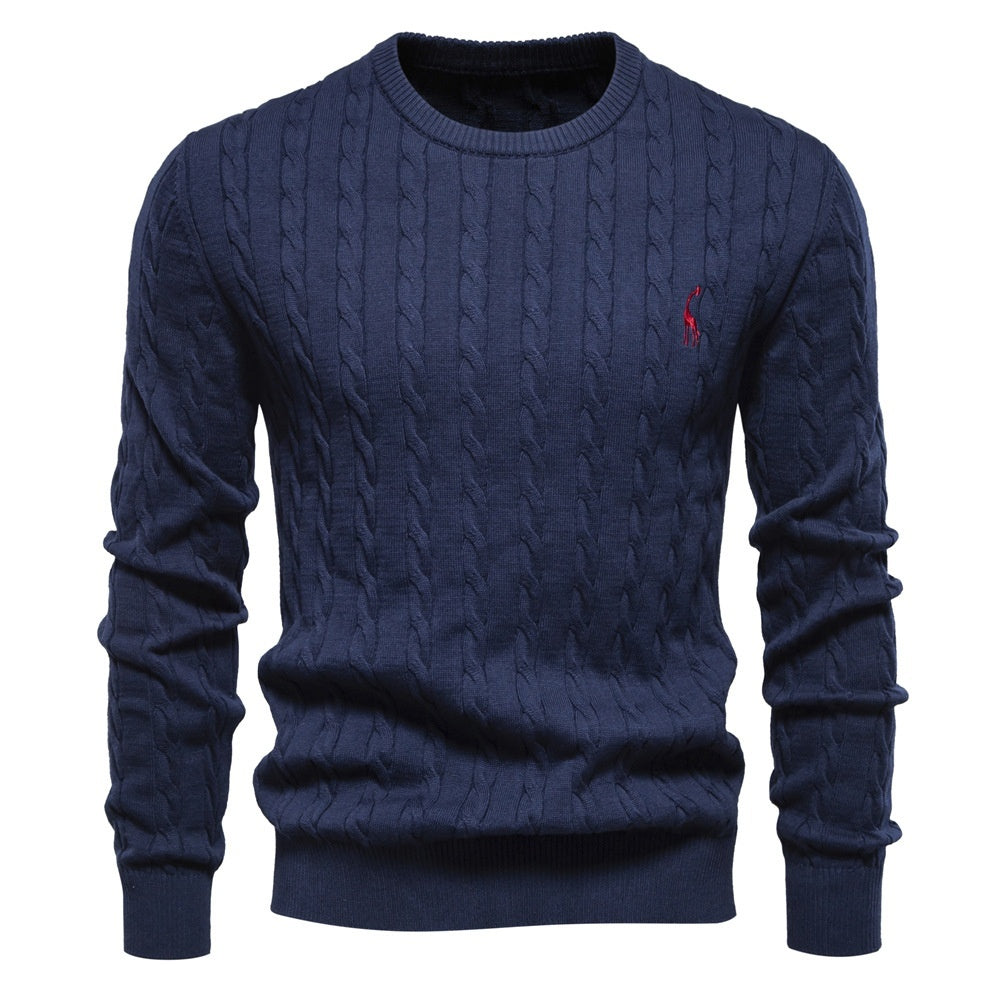 Autumn And Winter Sweater Pullover Deer Embroidery Solid Color Sweater For Men