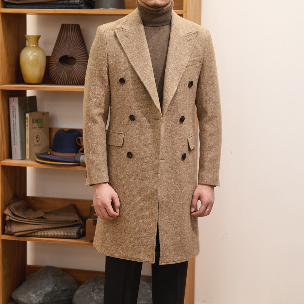 Autumn And Winter Brown Bar MACN Warm Wool Overcoat